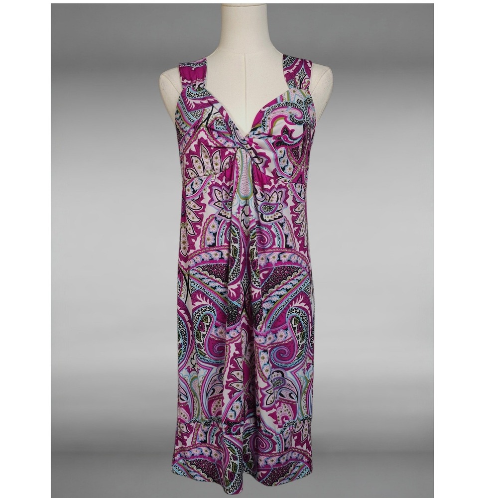 Vintage Y2K B. Moss Paisley Twist Front Stretch Mini Dress Purple Medium Retro
